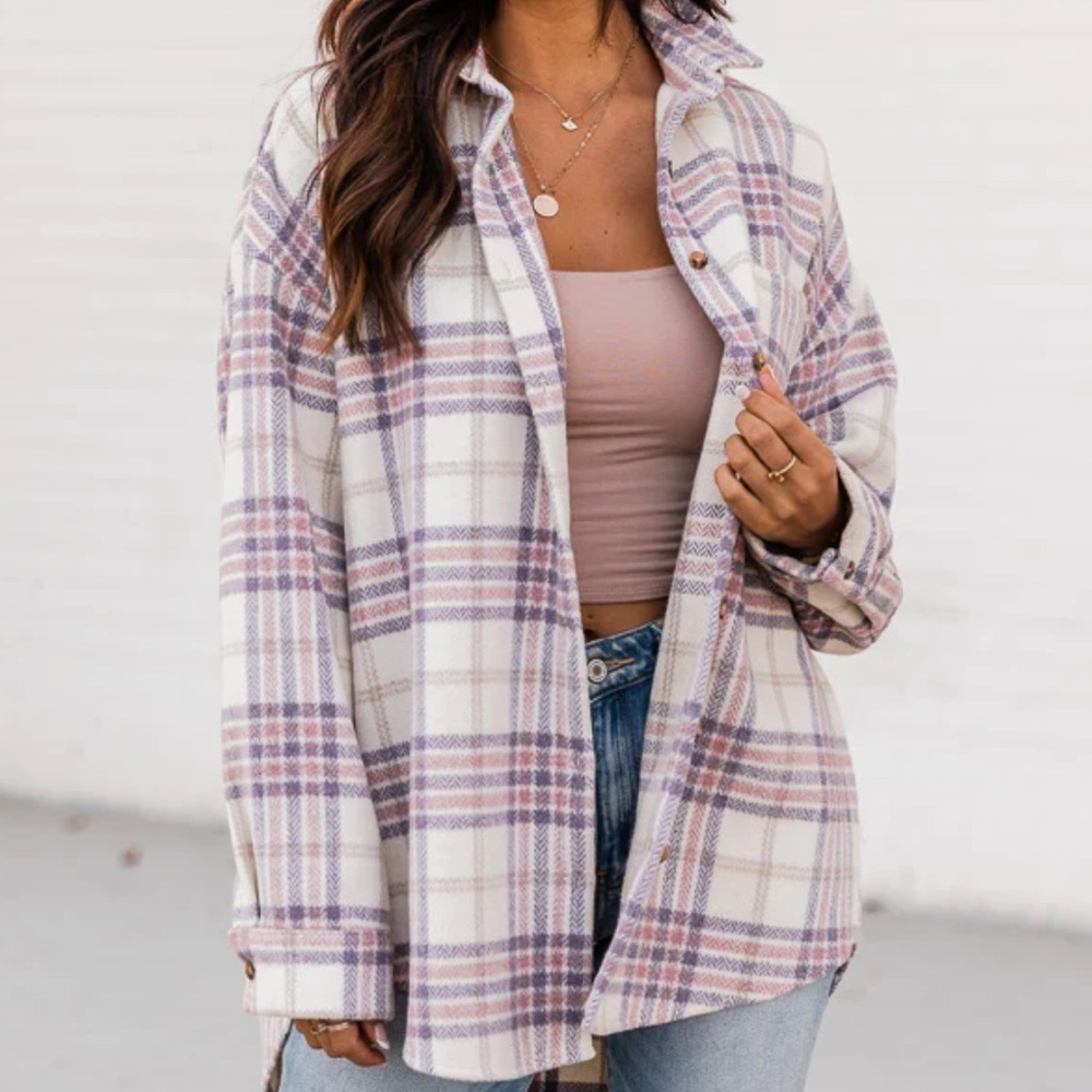 NWOT JOIE purple plaid wool blend long Shacket size medium